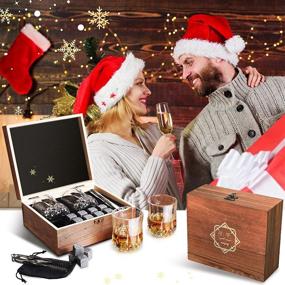 img 3 attached to 🎁 Baban Whiskey Gift Set: Perfect Stocking Stuffers for Men & Women - 2 Glasses, 8 Stones in Personalized Wooden Box for Christmas, Birthday, New Year