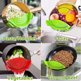 img 2 attached to 🍝 Snap Strainer: 2-Pack Silicone Food Strainers - Heat Resistant Clip-On Strain Strainer - Rice Colander Kitchen Gadgets - Hands-Free Drainer for Pasta, Spaghetti, Ground Beef - Universal Fit for Pots and Bowls