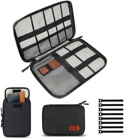 img 4 attached to 💦 Waterproof Electronic Cable Organizer Bag: Portable Travel Case for Cables, Chargers, Phones, USB, SD Cards | Includes 8 Cable Ties (Black)