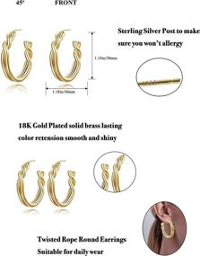 img 3 attached to Stylish Twisted Hoop Earrings: 18K Gold Plated, Hypoallergenic, Lightweight for Women & Girls