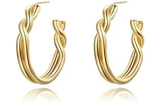 img 4 attached to Stylish Twisted Hoop Earrings: 18K Gold Plated, Hypoallergenic, Lightweight for Women & Girls