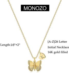 img 3 attached to 🦋 MONOZO 14K Gold Filled Initial Butterfly Necklace for Women - Cute Girls Heart Pendant, Butterfly Jewelry Necklace for Women Teen Girls, Alphabet A-Z