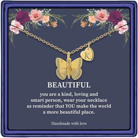 img 4 attached to 🦋 MONOZO 14K Gold Filled Initial Butterfly Necklace for Women - Cute Girls Heart Pendant, Butterfly Jewelry Necklace for Women Teen Girls, Alphabet A-Z