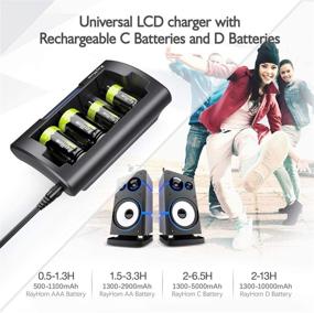 img 3 attached to 🔋 RayHom LCD Battery Charger with Rechargeable Batteries: AA AAA C D 9V - 2x Rechargeable C Battery 5000mAh, 2x D Battery 10000mAh + Charger Combo