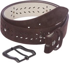 img 2 attached to 👩 Stylish Women's 1 1/2" Snap on Suede Perforated Studded Leather Belt - 38mm Width