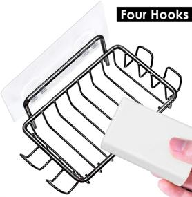 img 3 attached to Stainless Steel Black Adhesive Soap Dish Holder with 4 Hooks for Shower and Bathroom - Nieifi