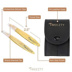 img 3 attached to 🌟 Convenient and Compact: Tweezty Tweezer Set with Mini Slant and Precision Tweezers - Ideal for Traveling and Grooming Eyebrows & Ingrown Hair - Stylish Gold Tweezers Kit with Travel Case