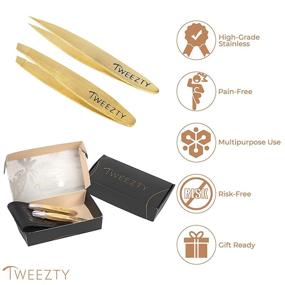 img 1 attached to 🌟 Convenient and Compact: Tweezty Tweezer Set with Mini Slant and Precision Tweezers - Ideal for Traveling and Grooming Eyebrows & Ingrown Hair - Stylish Gold Tweezers Kit with Travel Case