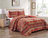 ✨ modern southwest tribal quilt bedspread set with rustic western native american design in soft beige, brown, turquoise blue, copper, burnt orange & rust colors - arizona (full / queen) logo