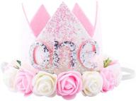 👑 glitter baby girls 1st, 2nd, and 3rd birthday floral crown flower princess tiara cake smash photo prop set logo