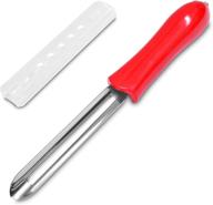 🔪 seki japan long vegetable peeler - stainless steel blade, red plastic handle with safety cover logo