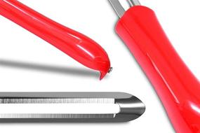 img 2 attached to 🔪 Seki Japan Long Vegetable Peeler - Stainless Steel Blade, Red Plastic Handle with Safety Cover