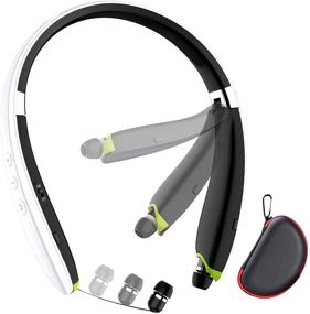 img 4 attached to 🎧 2021 Upgraded LOVOCOO Neckband Bluetooth Headphones with Retractable Earbuds, Noise Cancelling Wireless Stereo Earphones for Sports and Office with Mic - Includes Carry Case (White)