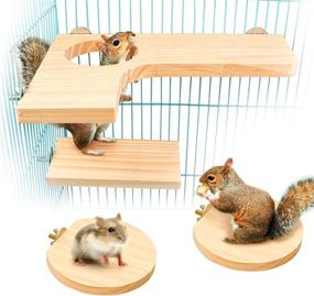 img 4 attached to 🌳 Natural Wooden L-Shaped Platform for Squirrels, Gerbils, Chinchillas, and Dwarf Hamsters - Set of 3 Pieces - Ideal Cage Accessories for Hamster and Chinchilla, Also Suited for Birds and Parrots' Activity Playground
