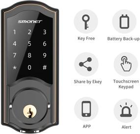 img 3 attached to 🔒 SMONET Keyless Entry Door Lock with Smart Deadbolt, Bluetooth Electronic Front Door Keypad, Touchscreen Digital, Remote Share Codes, Send ekeys, Free APP, Easy to Install for Home, Apartment