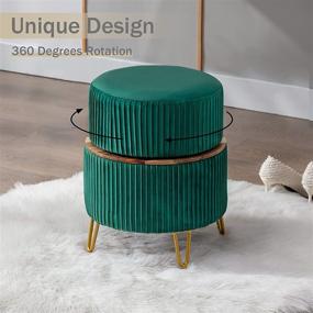 img 3 attached to 🌿 Emerald Green Velvet Storage Ottoman Footrest, Round Coffee Table Vanity Stool Makeup Chair, Upholstered Swivel Stool for Living Room Bedroom - Modern Accent Furniture