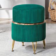 🌿 emerald green velvet storage ottoman footrest, round coffee table vanity stool makeup chair, upholstered swivel stool for living room bedroom - modern accent furniture logo