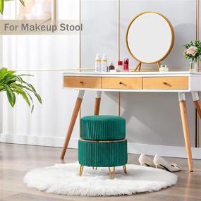 img 1 attached to 🌿 Emerald Green Velvet Storage Ottoman Footrest, Round Coffee Table Vanity Stool Makeup Chair, Upholstered Swivel Stool for Living Room Bedroom - Modern Accent Furniture