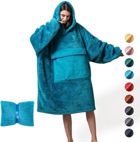 img 4 attached to 🔵 Cozy Oversized Hoodie Blanket Sweatshirt in Sky Blue - Ultra-Soft, Reversible Sherpa Comfort, One Size Fits All