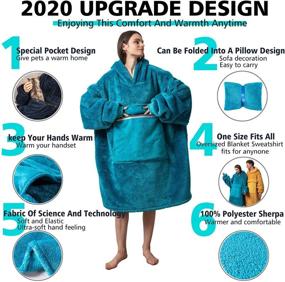 img 3 attached to 🔵 Cozy Oversized Hoodie Blanket Sweatshirt in Sky Blue - Ultra-Soft, Reversible Sherpa Comfort, One Size Fits All