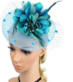 img 3 attached to Цветочная повязка на голову с сеткой для коктейля Fascinator