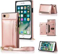 👛 kihuwey crossbody lanyard zipper wallet phone case with credit card holder and wrist strap - compatible with iphone se 2020, iphone 8, iphone 7 - protective purse cover for 4.7 inch rose gold iphone 7/8/se 2020 logo