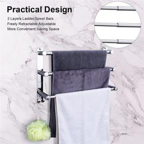 img 3 attached to 🛀 Mlesi Towel Bars: Adjustable 17-31 Inch Freestanding Bathroom Towel Rack with Hooks, Durable Stainless Steel 3-Tiers Ladder Towel Rails Wall Mounted Bathroom Towels Shelves Rack, includes Adhesive Mounting Option