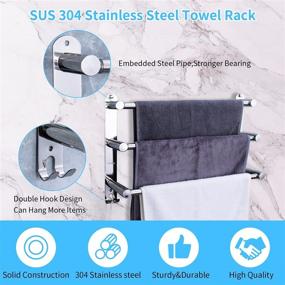 img 2 attached to 🛀 Mlesi Towel Bars: Adjustable 17-31 Inch Freestanding Bathroom Towel Rack with Hooks, Durable Stainless Steel 3-Tiers Ladder Towel Rails Wall Mounted Bathroom Towels Shelves Rack, includes Adhesive Mounting Option