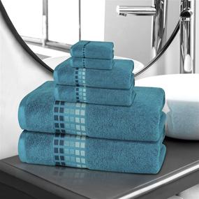 img 4 attached to Luxurious 6 Piece Teal Towel Set - Premium 100% Cotton, Soft & Absorbent Bath, Hand, and Washcloth Bundle - Trio Collection
