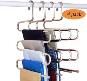 img 4 attached to 4-Pack S-Shape Stainless Steel Pants Hangers - Closet Organizer Space Saver for Trousers, Jeans, Scarves, Ties, Towels