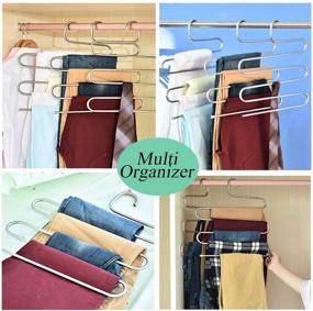 img 3 attached to 4-Pack S-Shape Stainless Steel Pants Hangers - Closet Organizer Space Saver for Trousers, Jeans, Scarves, Ties, Towels