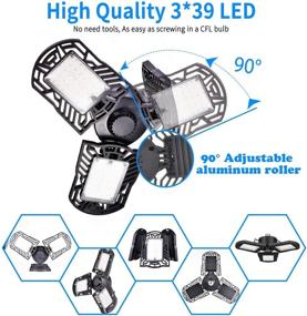 img 3 attached to 💡 100W LED Garage Lights - Deformable Ceiling Light with 3 Adjustable Panels, Ultra-Bright 10000 Lumens Trilight Lighting, E26 Base, CRI 80, 6000k Natural Light for Garage, Basement, Workshop, and More