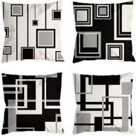 🌑 modern geometric black and white throw pillow covers - set of 4 silver grey square decorative pillows for couch bed bedroom sofa and patio furniture - soft outdoor pillows - 18 x 18 inches. логотип