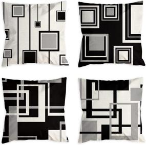 img 4 attached to 🌑 Modern Geometric Black and White Throw Pillow Covers - Set of 4 Silver Grey Square Decorative Pillows for Couch Bed Bedroom Sofa and Patio Furniture - Soft Outdoor Pillows - 18 x 18 Inches.