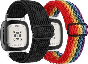 img 4 attached to （2Pack）Stretchy Nylon Watch Bands Compatible With Fitbit Versa 3/ Fitbit Sense