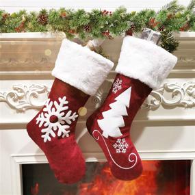 img 4 attached to Set of 2 SupMLC 18-inch Christmas Stockings - Burlap with Large Plush Cuff, Ideal for Family Holiday Xmas Party Decorations