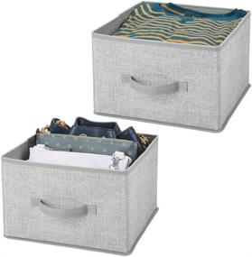 img 4 attached to 📦 mDesign Soft Fabric Closet Storage Organizer Holder Cube Bin Box - Gray (2 Pack) - for Closet, Bedroom, Bathroom, Entryway, Office