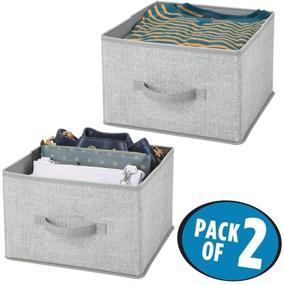 img 3 attached to 📦 mDesign Soft Fabric Closet Storage Organizer Holder Cube Bin Box - Gray (2 Pack) - for Closet, Bedroom, Bathroom, Entryway, Office