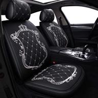 👑 skysep crown car seat covers - fully surrounded unisex seat, winter leather seats car - pu leather and 3d breathable fabric (black-white) logo