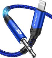 jsaux lightning to 3.5mm audio cable 6ft - apple mfi certified iphone headphones jack aux cord (blue) logo