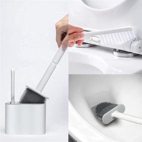 img 2 attached to 🚽 2-in-1 Silicone Toilet Brush Set | No-Slip Long Handle | Wall-Mounted Toilet Cleaning System | Soft Silicone Bristles | Effortlessly Clean Toilet Corners | White (Double Brush)