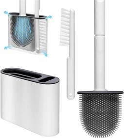 img 4 attached to 🚽 2-in-1 Silicone Toilet Brush Set | No-Slip Long Handle | Wall-Mounted Toilet Cleaning System | Soft Silicone Bristles | Effortlessly Clean Toilet Corners | White (Double Brush)