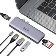 💻 nge 7-в-1 usb c док-станция с двумя портами hdmi для подключения двух мониторов, с поддержкой 87w pd, thunderbolt 3 type c хаб для macbook air - usb c хаб с двумя hdmi, 2 usb, ридером sdxc, слотом для micro sd логотип