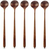 🥣 5 pack of wooden long spoons - korean style soup spoons, 10.9 inches, 100% natural wood, long handle, round shape, ideal for soup cooking, mixing, stirring, mukbang - premium kitchen tools and utensils logo