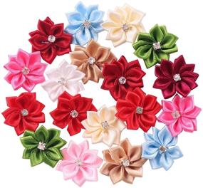 img 2 attached to 🎀 YAKA 50Pcs Satin Ribbon Flower Bows with Rhinestone Appliques for Birthday Party Wedding Decorations DIY Craft Projects, 1.1inch, Multi-Color