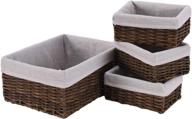 set of 4 handmade wicker storage baskets - bathroom basket organizer, toilet paper bin with liner - ideal for bedroom nesting and organizing логотип