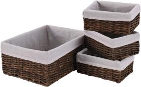 img 4 attached to Set of 4 Handmade Wicker Storage Baskets - Bathroom Basket Organizer, Toilet Paper Bin with Liner - Ideal for Bedroom Nesting and Organizing