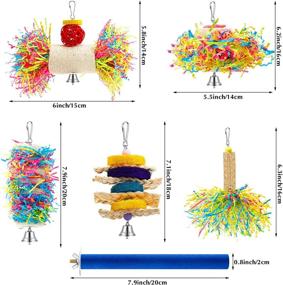 img 3 attached to 🐦 Colorful Bird Cage Toys: 6-Piece Shredder & Chewing Set with Hanging Foraging Toy, Loofah Toys, and Perch Stand for Small Parrots, Cockatiels, Conures, African Greys - Blue Paw Grinding Stick Included