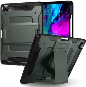 img 4 attached to 📱 Spigen Tough Armor Pro | iPad Pro 12.9 Case 2020 & 2018 | Pencil Holder Included | Military Green