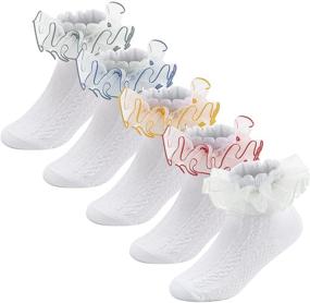 img 4 attached to 👸 Frilly Ruffles Princess Dress Socks for Little Girls - Lace Socks for Toddlers and Big Kids, Multiple Color Packs of 5